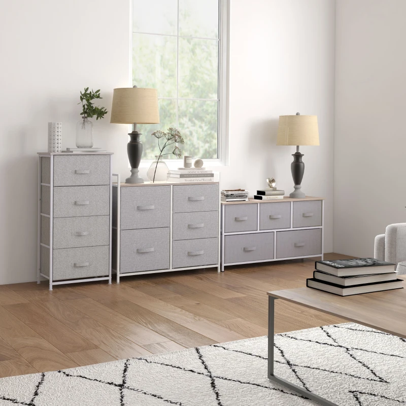 HOMCOM Commode en Tissu Meuble de Rangement 4 tiroirs chiffonnier dim. dim. 45L x 30l x 92H cm Cadre en métal