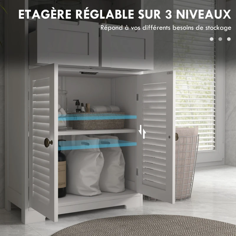 kleankin Meuble de salle de bain armoire 2 portes étagère réglable 2 tiroirs niche 61 x 30,5 x 109,5 cm blanc