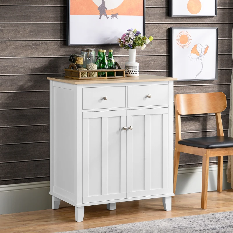 HOMCOM Buffet de Cuisine Commode Meuble de Rangement pour Chambre, Salon Bureau avec 2 Portes 2 tiroirs - 76 x 48 x 91 cm - Blanc et Aspect Bois