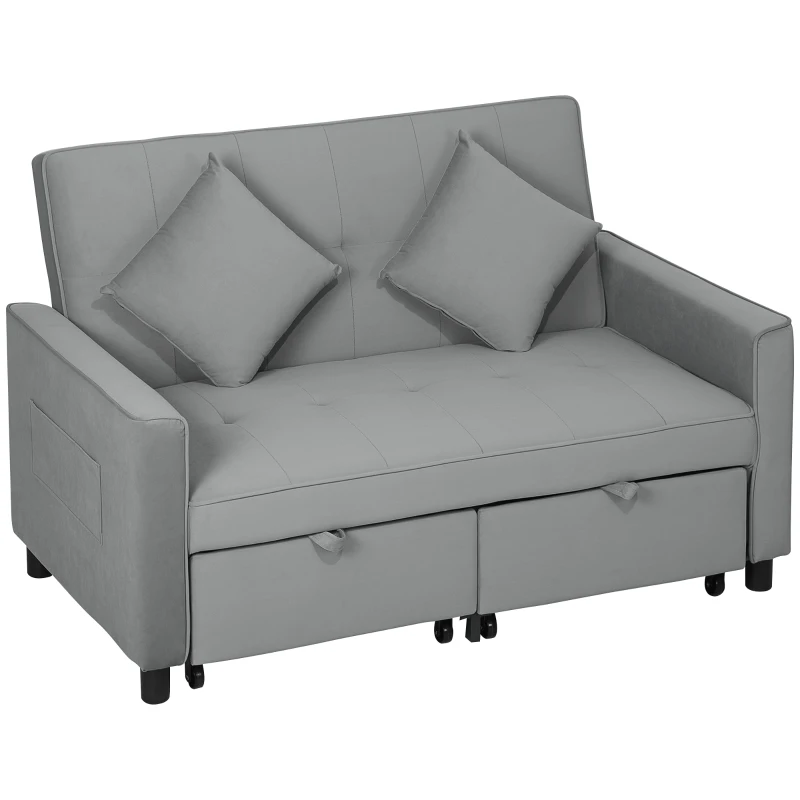 HOMCOM 4-in-1 Sofa, Verstellbare Couch, Sofabett, mit Kissen, Stoffbezug, für Wohnzimmer, Schlafzimmer, Grau