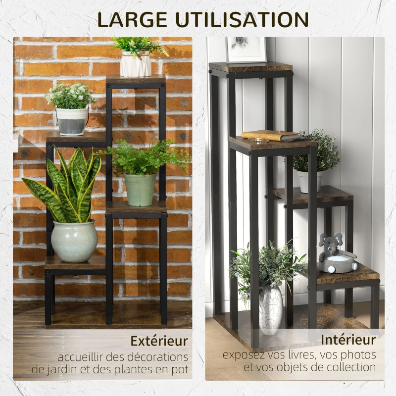 Outsunny Support pour plantes étagère à fleurs 4 étagères différentes hauteurs structure acier 40 x 40 x 81 cm noir