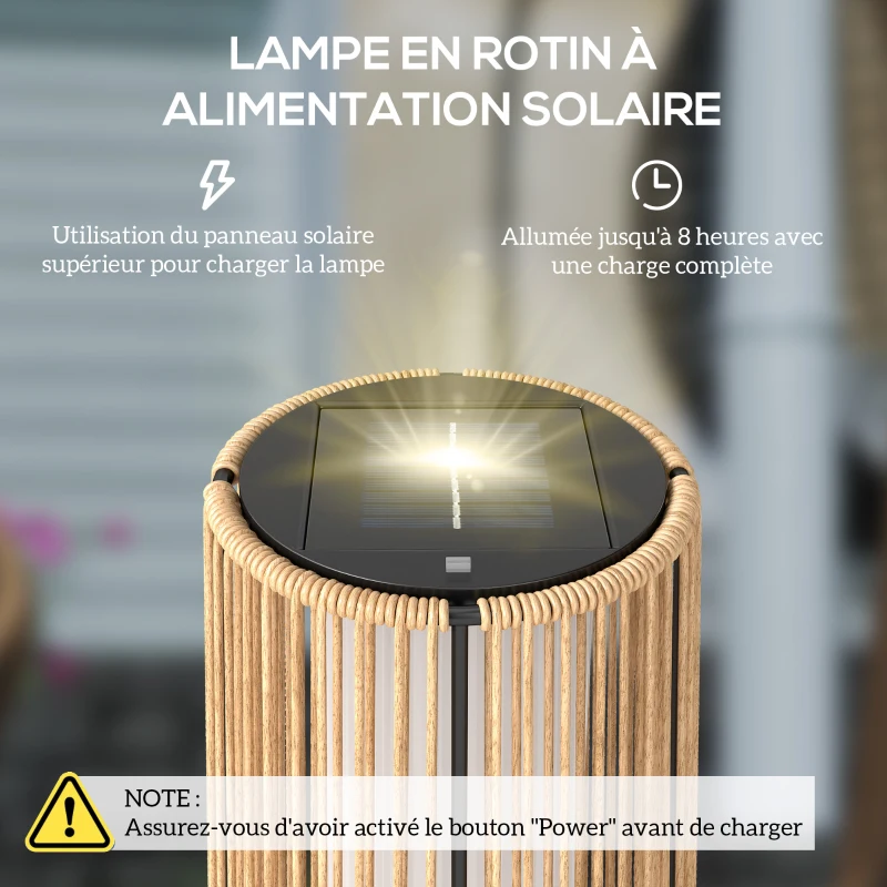 Outsunny Lampadaire LED de jardin style colonial dim. Ø 21,5 x 61H cm résine tressée filaire beige
