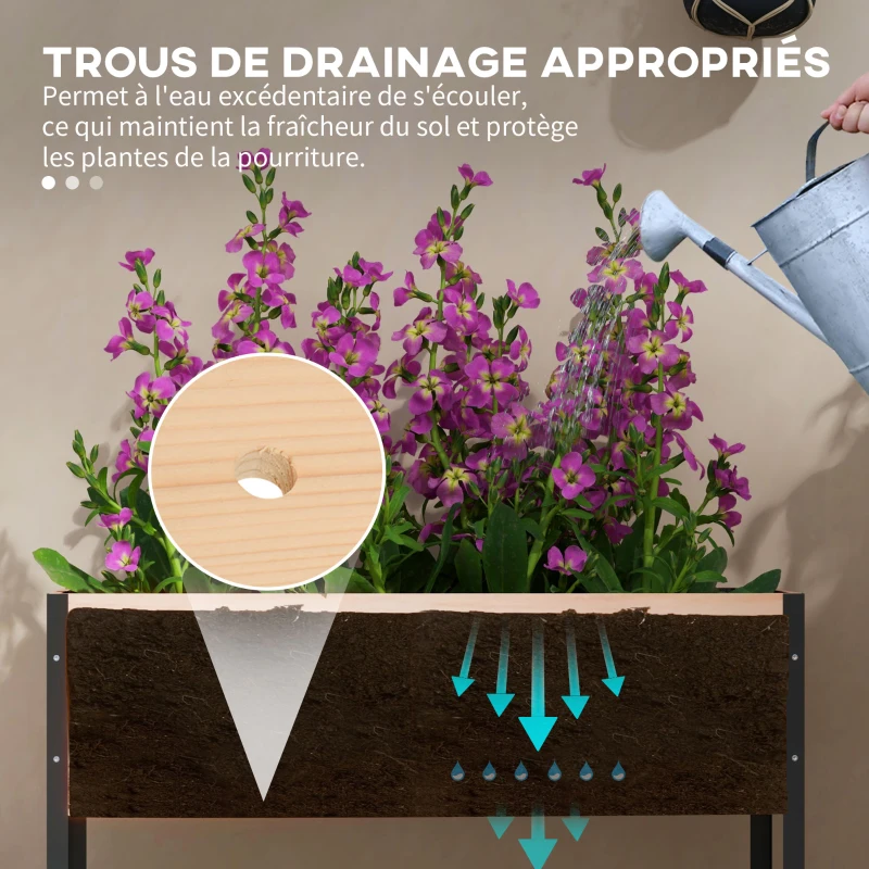Outsunny Jardinière surélevée sur pieds avec 4 roulette, inserts d'irrigation + Feutre de Drainage Inclus Bois Sapin et métal