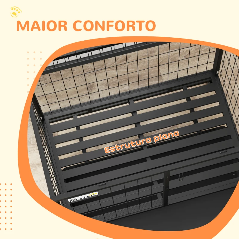 PawHut Gaiola para Cães com Parte Superior Rebatível Suporte de Tigelas Bandeja Amovível Rodas e Porta Dupla 92x62x73 cm Preto
