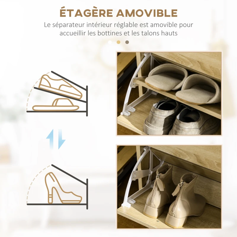 HOMCOM Meuble à chaussures 2 tiroirs et 2 portes abattantes avec étagère réglable 80 x 30 x 91,5 cm poignées alu. naturel