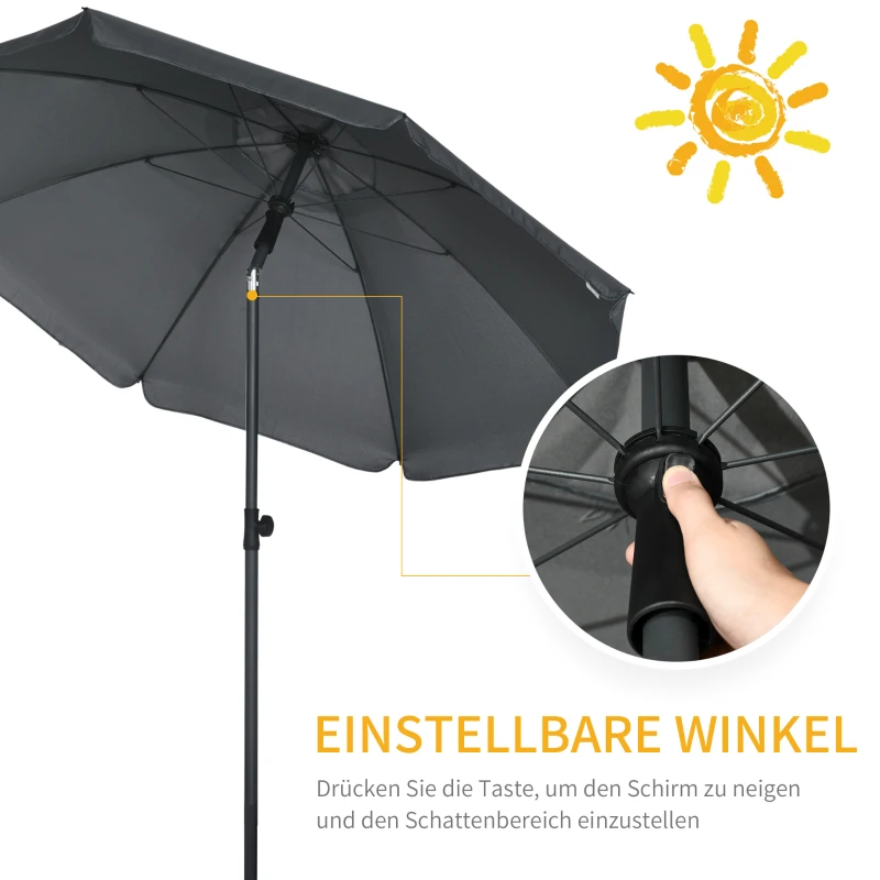 Outsunny Chapéu de Sol de Praia Grande Ø180 cm Chapéu de Sol de Exterior com Ângulo Ajustável Proteção UV50+ Mastro de Ø32 mm Cinza