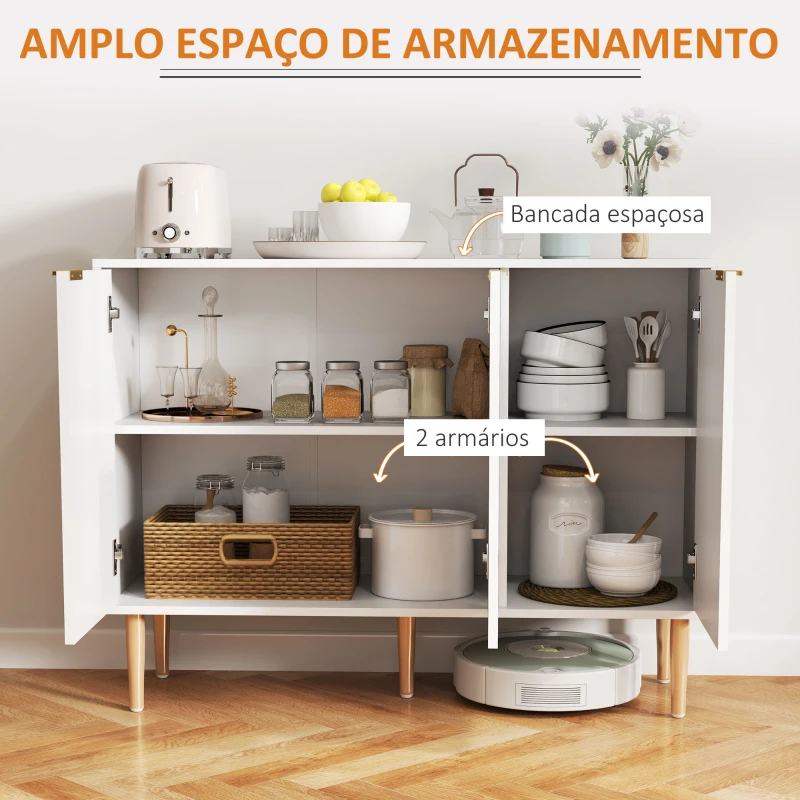 HOMCOM Aparador de Sala de Estar com Prateleira Ajustável Móvel para TV para Quarto Sala de Estar 107x35x80 cm Branco