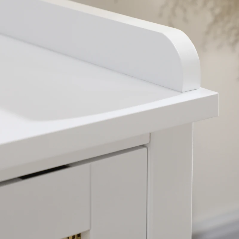 HOMCOM Banc à chaussures meuble de rangement avec porte coulissante et façades rotin tissé 80 x 35 x 45 cm blanc
