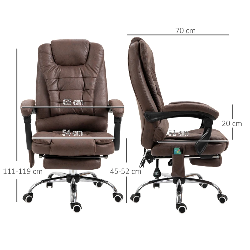 Vinsetto Fauteuil de bureau direction massant chauffant hauteur réglable dossier inclinable toile de microfibre marron(m-3)