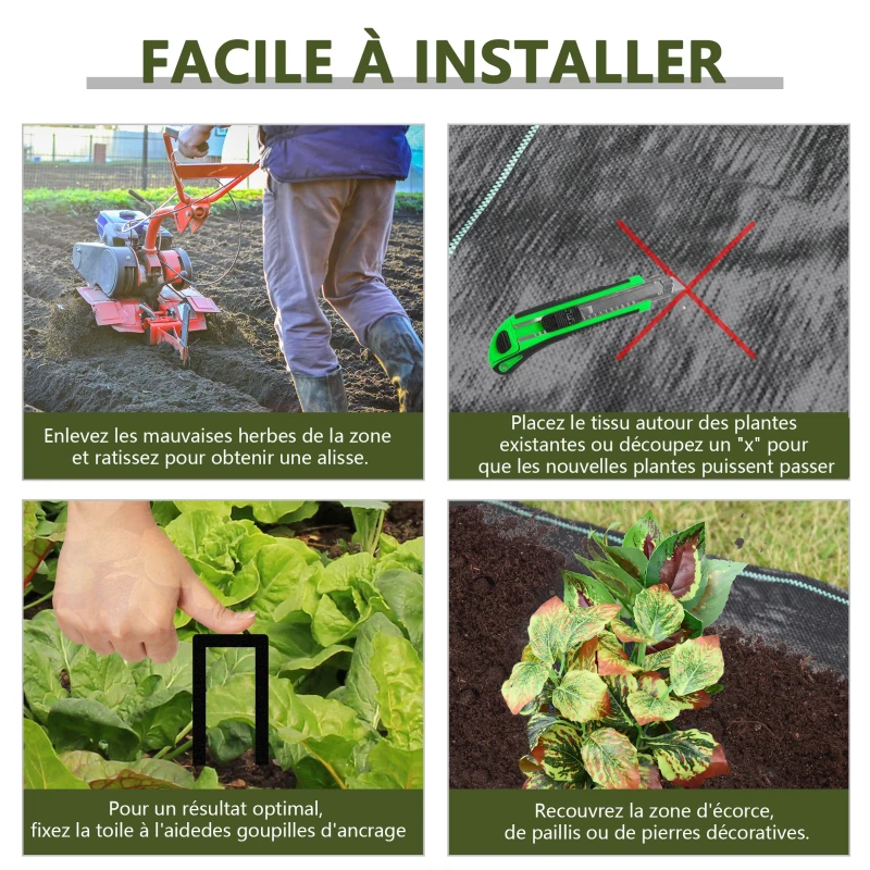 Outsunny Toiles de paillage - toile de paillage anti mauvaises herbes 130 g/m² indéchirable perméable à l'eau anti UV 92L x 1l m
