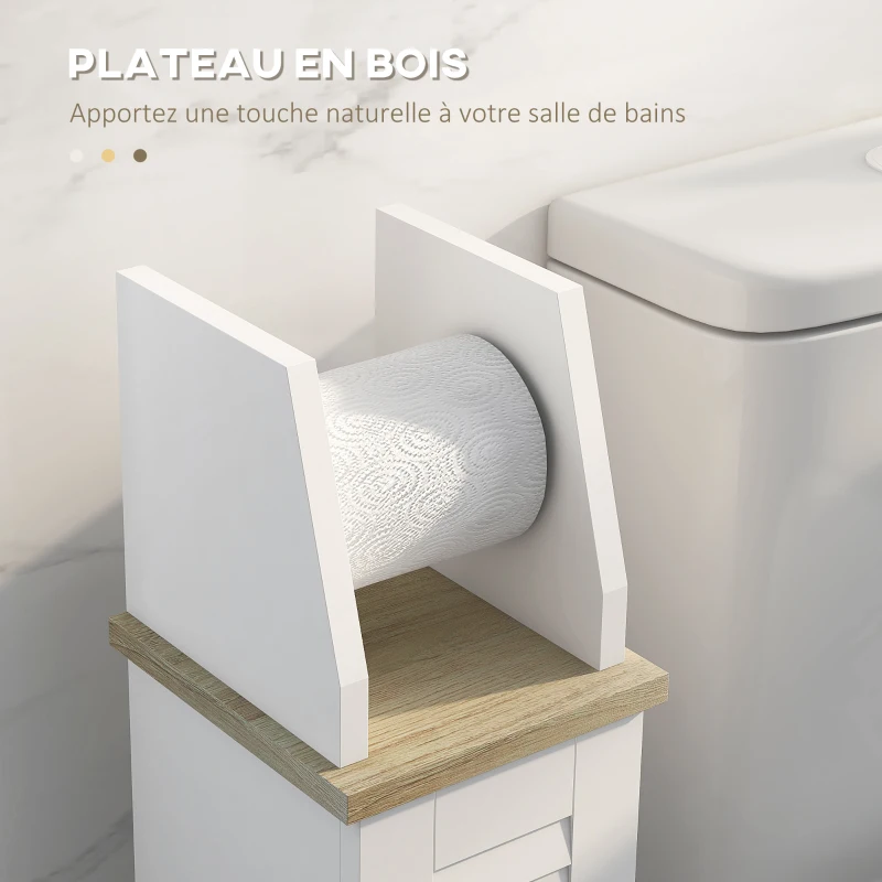 kleankin Meuble de salle de bain support papier toilette avec placard et étagère réglable 18 x 20 x 80 cm blanc