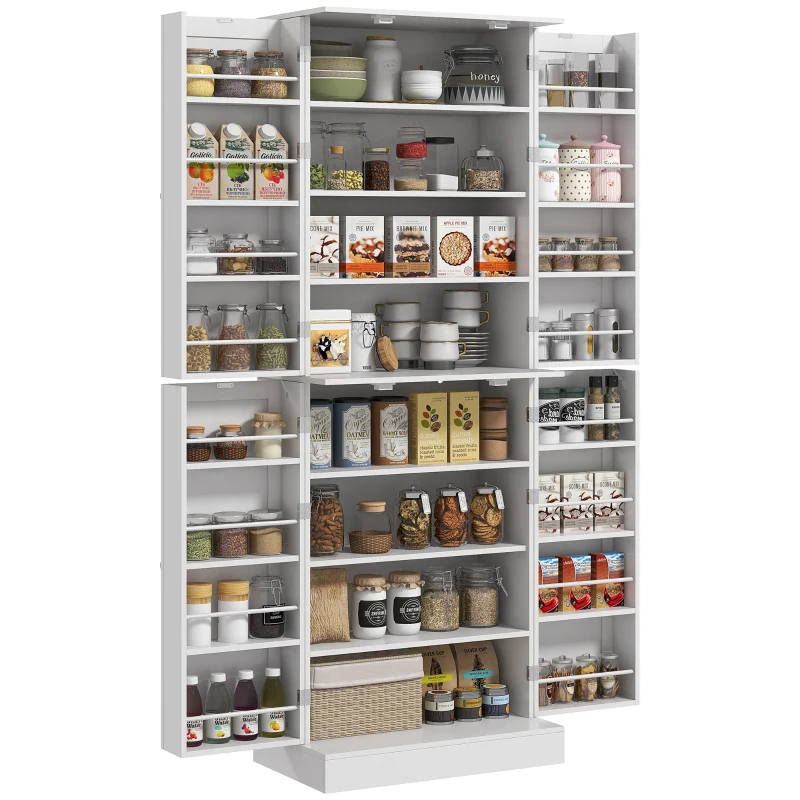 HOMCOM Armoire de cuisine buffet cuisine avec placards, étagère réglable et porte-épices, 60 x 35 x 166 cm, blanc(m-10)