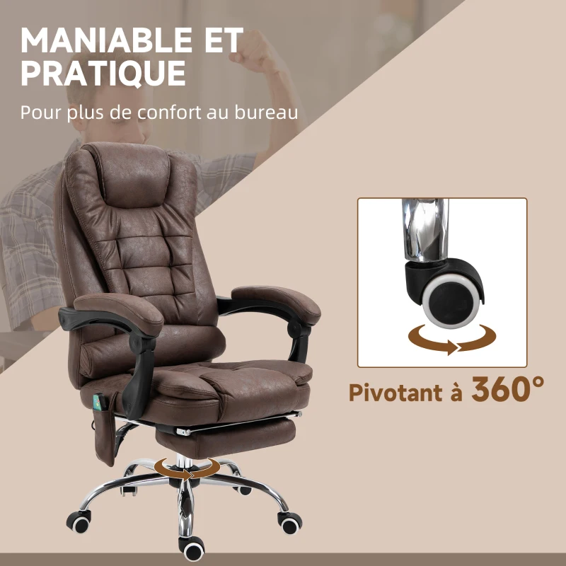 Vinsetto Fauteuil de bureau direction massant chauffant hauteur réglable dossier inclinable toile de microfibre marron(m-7)