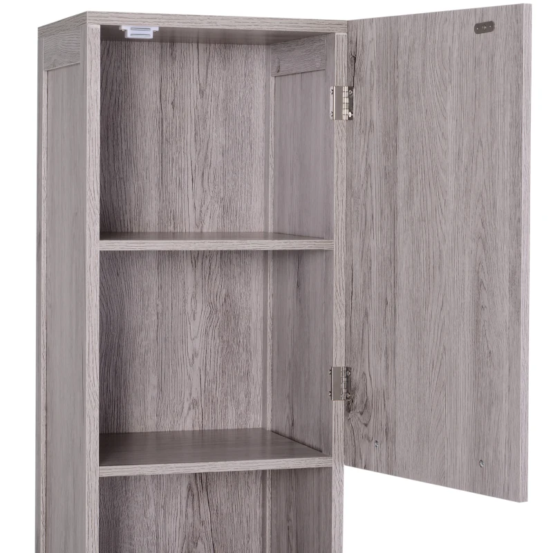 HOMCOM Meuble Colonne Rangement Salle de Bain dim. 30L x 32l x 172H cm 2 placards avec étagère + 2 niches MDF Imitation Bois Gris