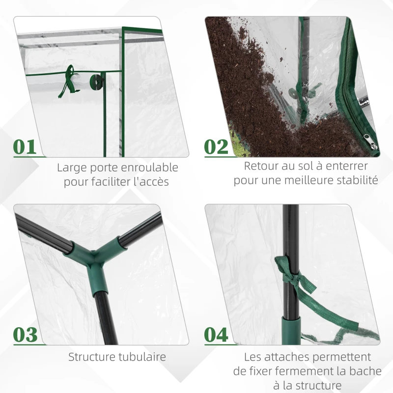 Outsunny Serre de jardin, serre de balcon, bâche renforcée PVC, châssis en acier, porte zippée enroulable, pour légumes plantes fleurs en toutes saisons intérieur et extérieur, 100 x 50 x 150 cm blanc