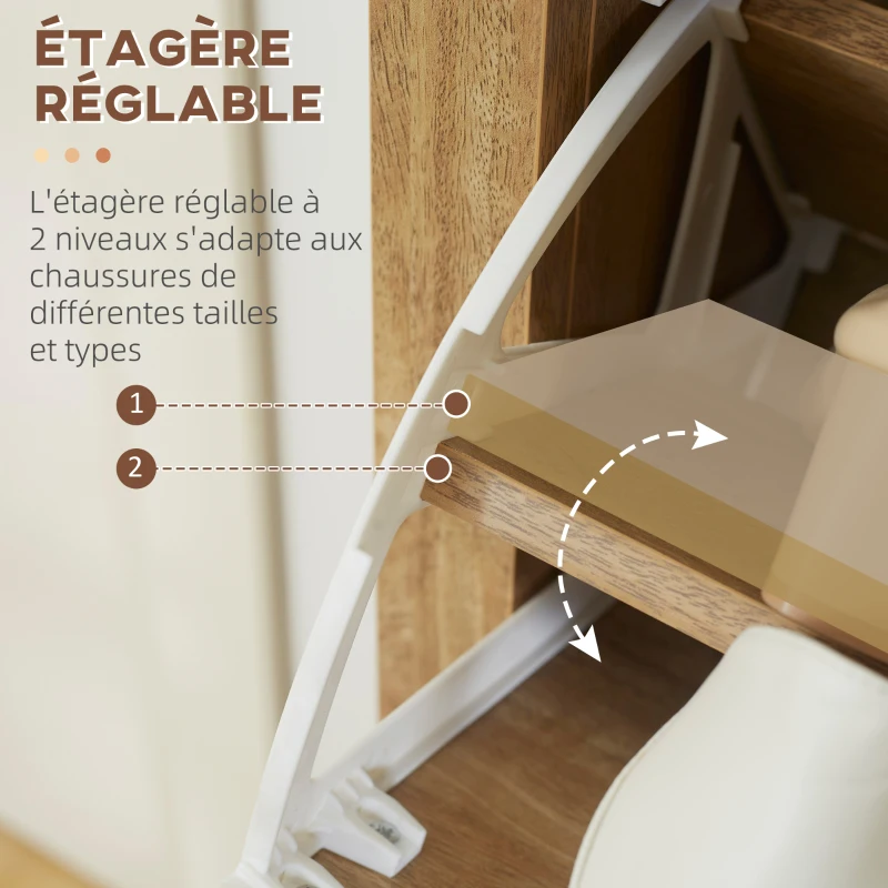 HOMCOM Meuble à chaussures étagère à chaussures armoire 3 portes abattants effet cannage rotin - en bois bois naturel