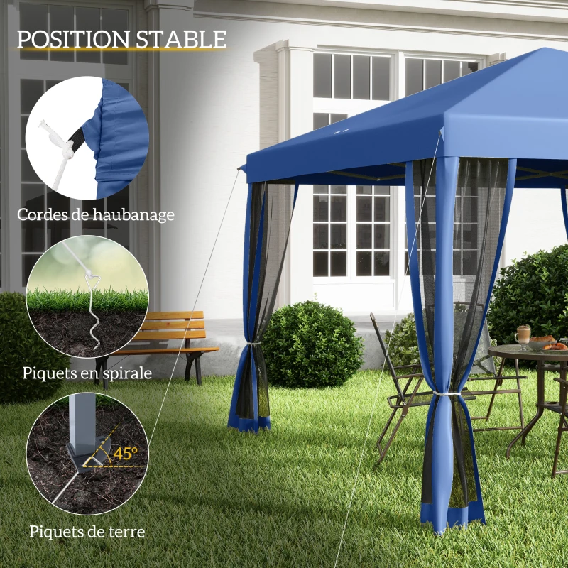 Outsunny Tonnelle pop-up Barnum Pliant Style Colonial 3 x 3 m 4 moustiquaires + Sac de Transport bleu