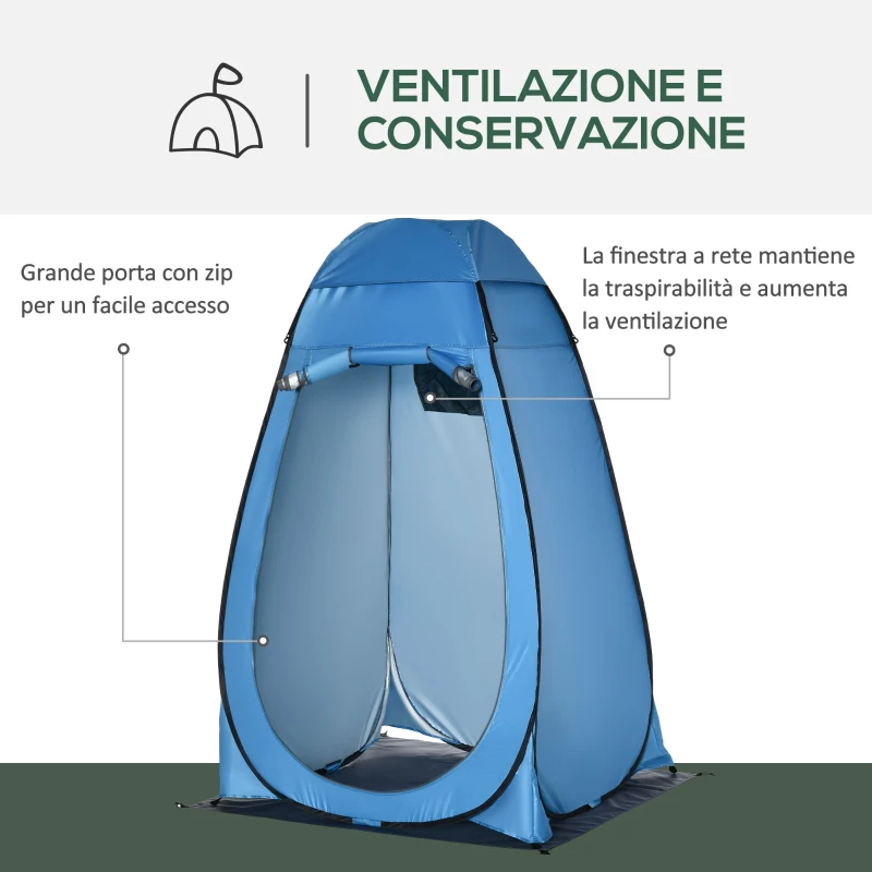 Outsunny Tenda Doccia da Campeggio e Spiaggia con Porta a Cerniera e Borsa di Trasporto, 126x124x189 cm, Blu