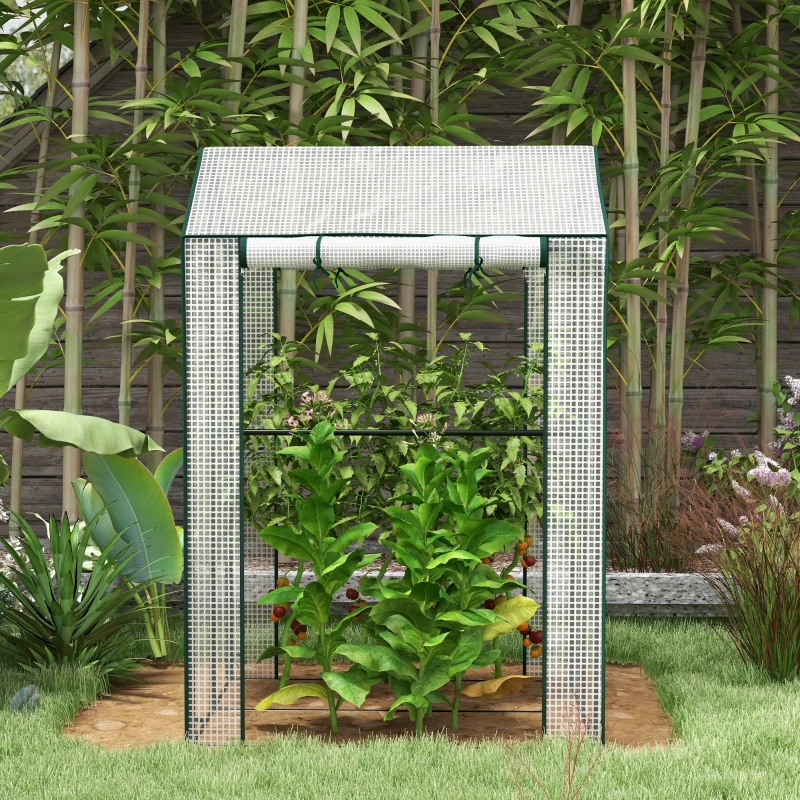 Outsunny Serre de jardin avec 2 espaces et 2 portes enroulables - 0,8 m² Serre à tomates dim. 1L x 0,8l x 1,5H m, Acier et PE