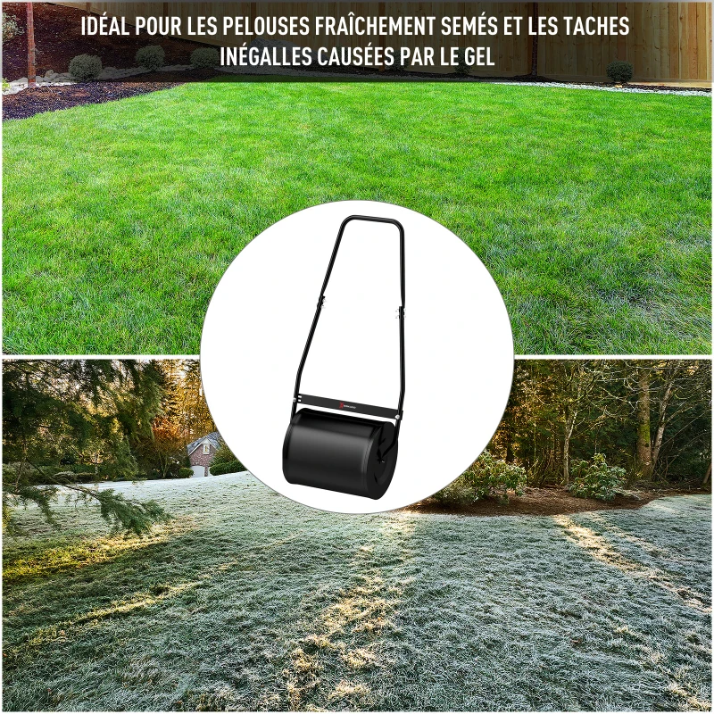 Outsunny Rouleau à Gazon Jardin en Acier avec poignée dim. 47L x 32l x 105H cm lestage Max. 30 L Noir