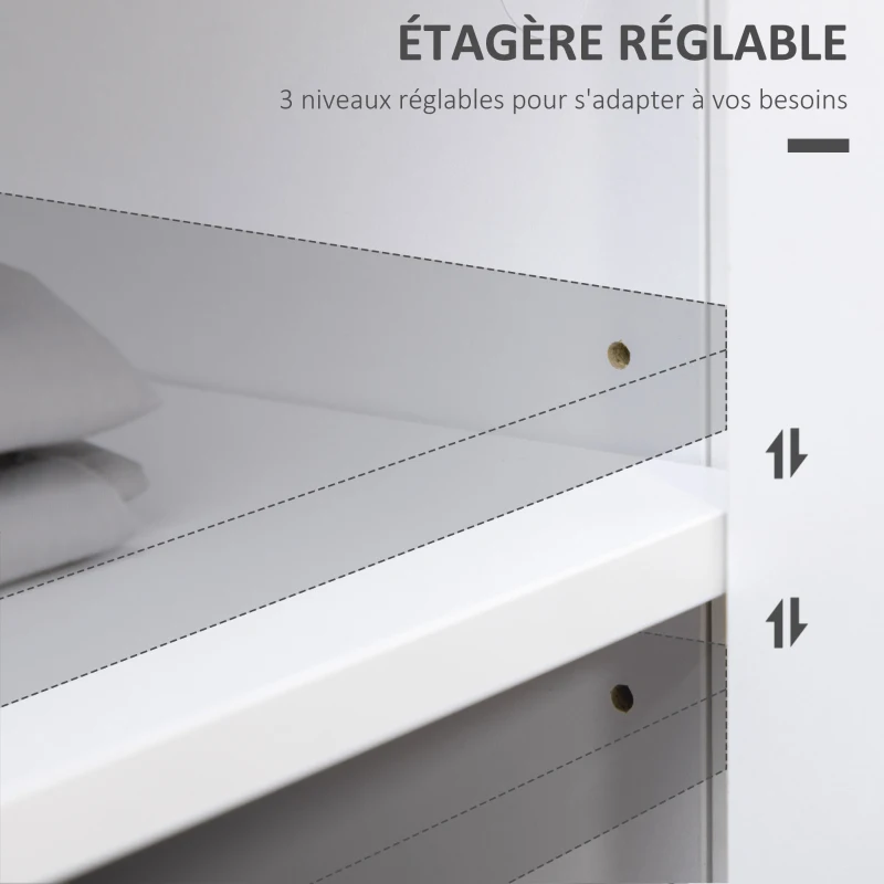 HOMCOM Commode meuble de rangement 2 portes avec étagère réglable en hauteur 2 tiroirs 100 x 40 x 85 cm blanc et aspect bois