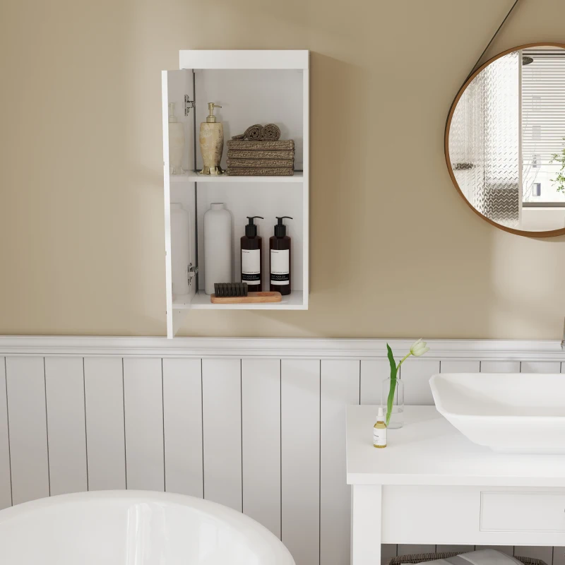 HOMCOM Dubbellaagse Badkamerkast, Wandgemonteerde Badmeubel, Spaanplaat, MDF, Wit