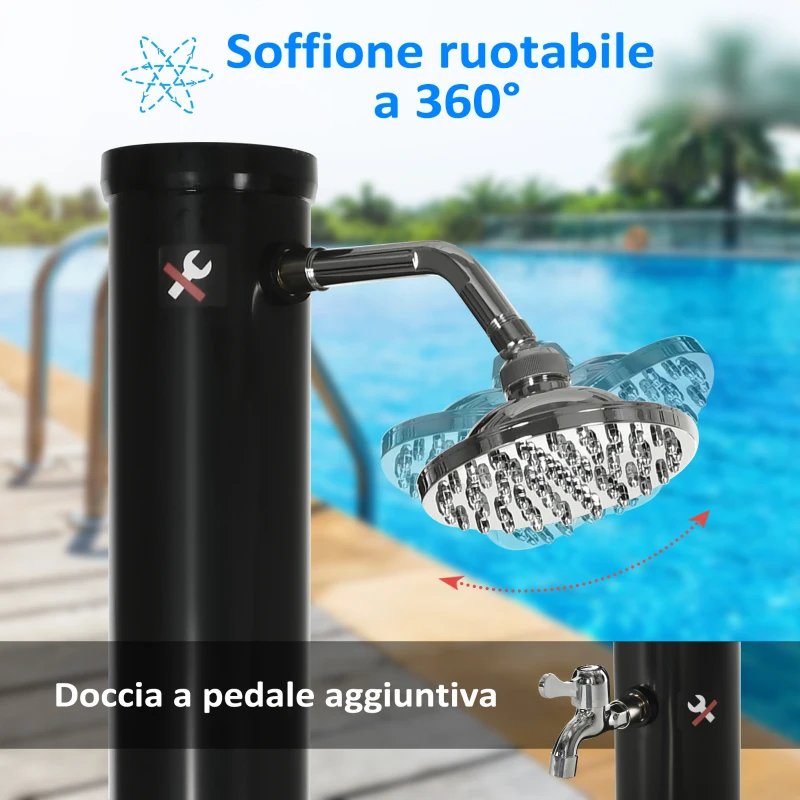 Outsunny Doccia Solare da 20L con Rubinetto Inferiore e Temperatura Regolabile, in Lega di Zinco, 15.5x15.5x222 cm, Nero