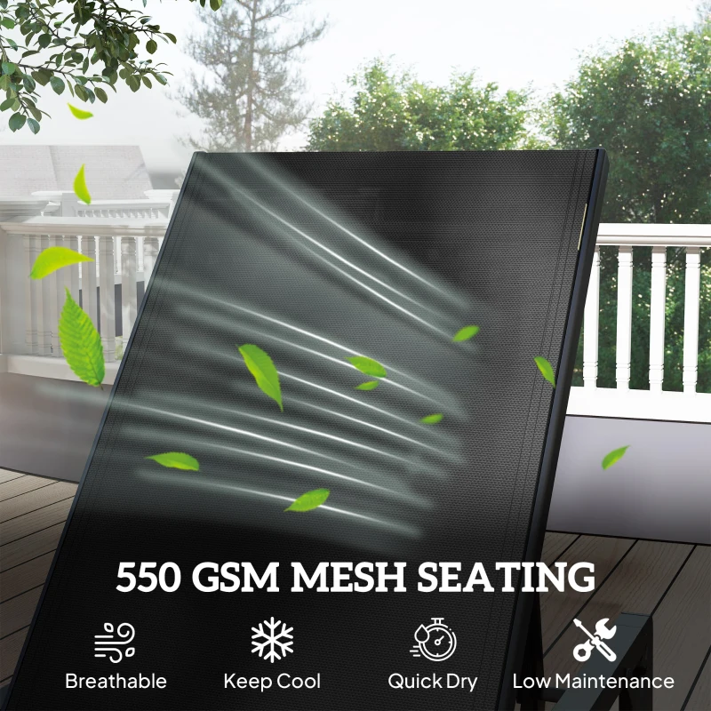 Outsunny Folding Sun Lounger Set of 2, 5-Position Adjustable Reclining Garden Loungers, Garden Chaise Lounge Sunbed Recliner Chairs with Steel Frame for Beach, Porch, Patio, Camping, Black