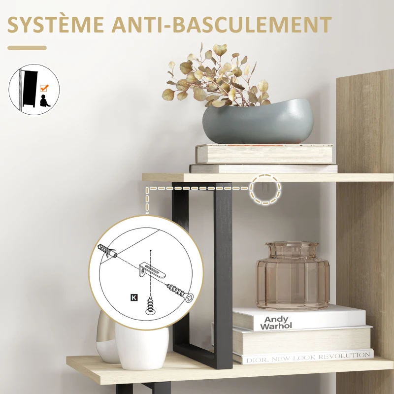 HOMCOM Étagère bibliothèque séparateur de pièce style industriel en escalier 5 étagères 102 x 30 x 160 cm coloris chêne