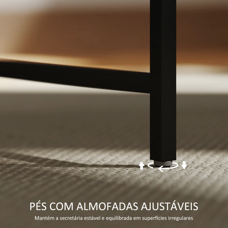 HOMCOM Secretária Estilo Industrial com Luzes LED Tomadas de Corrente Suporte para Monitor e Controlo Remoto 100x50x90,5 cm Marrom