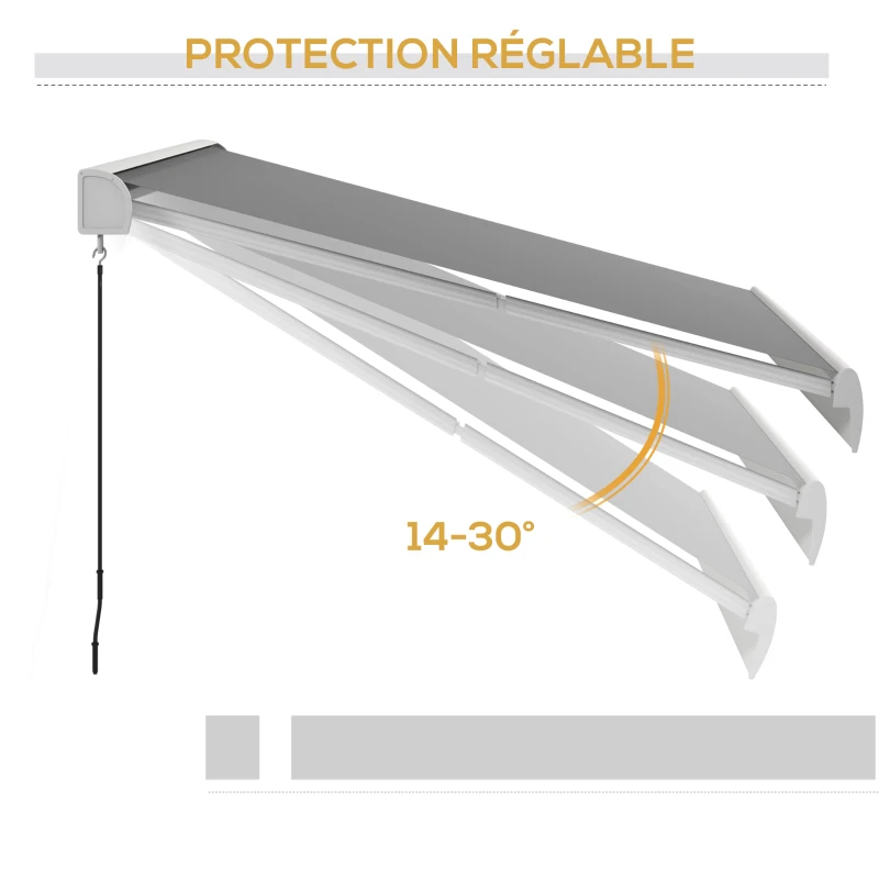 Outsunny Store banne motorisé, store banne électrique, angle réglable 14°-30°, avec télécommande manivelle, 3 x 2,5 m, gris clair
