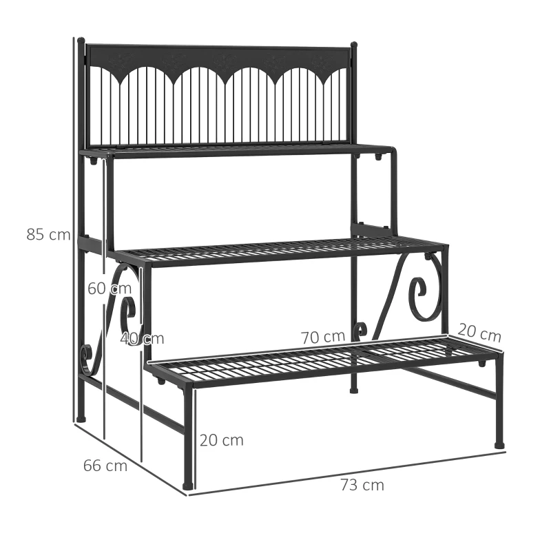 Outsunny Suporte para Plantas de 3 Níveis com Desenho em Escada Suporte para Vasos de Plantas para Interior e Exterior 73x66x85 cm Preto