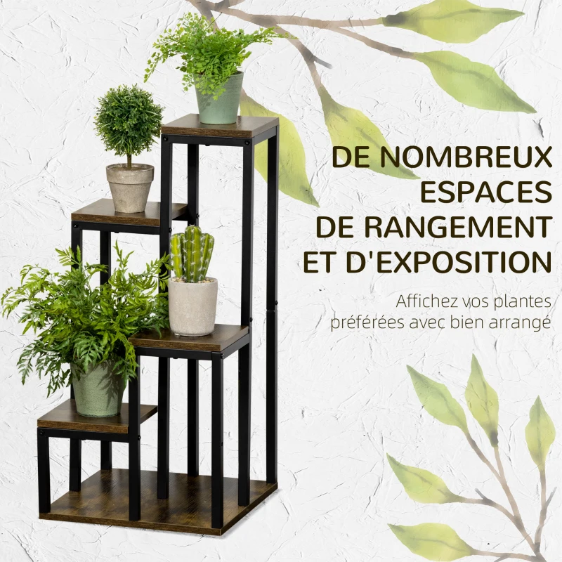 Outsunny Support pour plantes étagère à fleurs 4 étagères différentes hauteurs structure acier 40 x 40 x 81 cm noir
