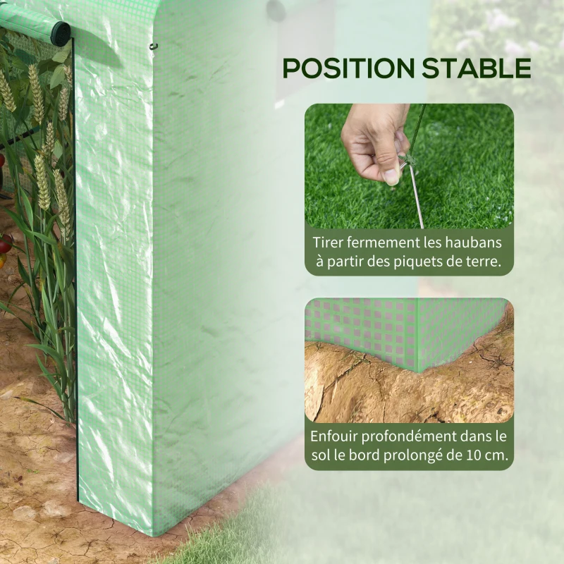 Outsunny Serre de jardin 2,8m² avec 1 grande porte enroulable et 2 fenêtres, dim. 200L x 140l x 200H cm, vert