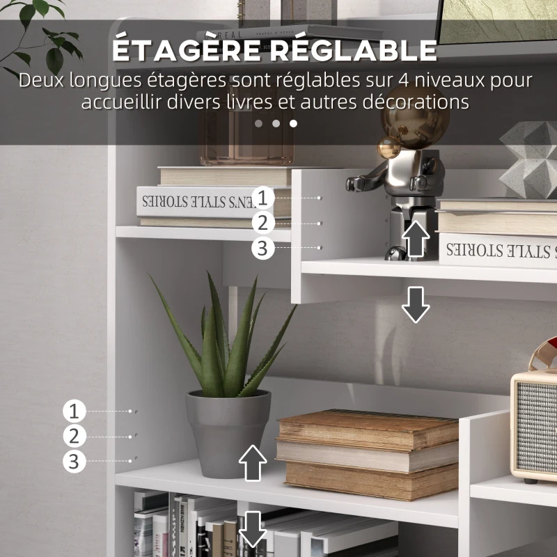 HOMCOM Bibliothèque étagère Meuble de Rangement dim. 90L x 24l x 91H cm 4 Niveaux 3 Panneaux arrières Panneaux de Particules Blanc