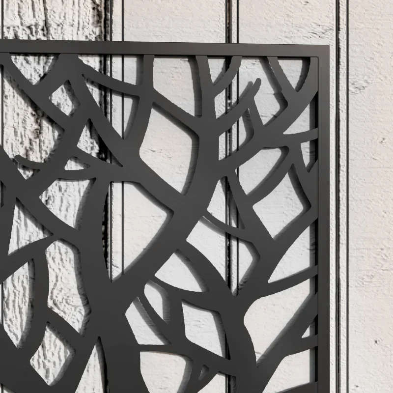 Outsunny Floreira de Metal com Ecrã de Privacidade com Ramos Decorativos Floreira de Parede ou Independente  61x23x113 cm Preto