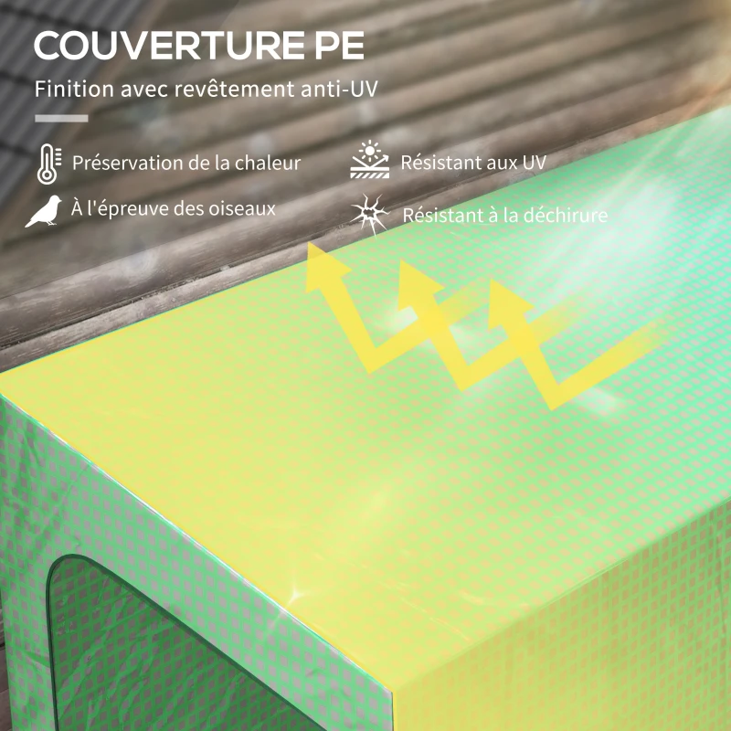 Outsunny Serre de jardin adossée murale serre à tomate 2 Portes zippées enroulables, 1 fenetre, dim. 200L x 80l x 200/180H cm