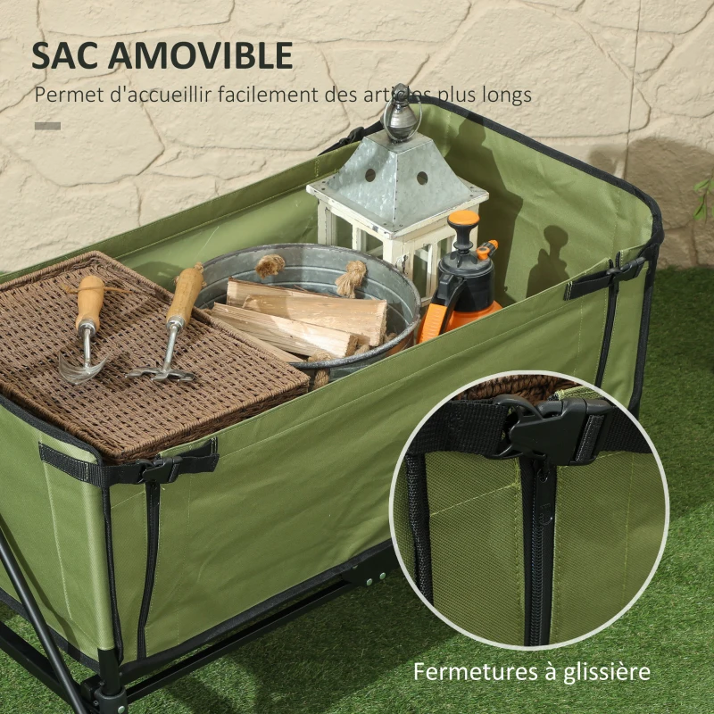 Outsunny Chariot de jardin pliable 130 L chariot de transport sac amovible poignée télescopique rotative 90 x 50 x 60 cm noir