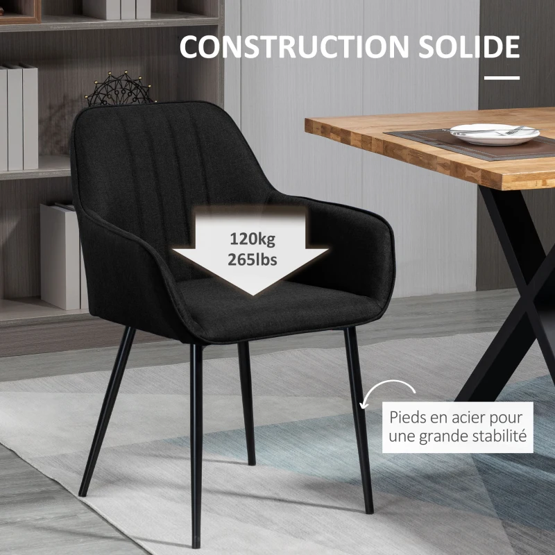 HOMCOM Chaises de Salle à Manger Chaises de Visiteur Design scandinave - Lot de 2 chaises - Pieds effilés métal Noir