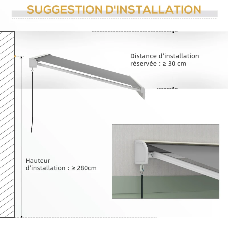 Outsunny Store banne motorisé, store banne électrique, angle réglable 14°-30°, avec télécommande manivelle, 3 x 2,5 m, gris clair