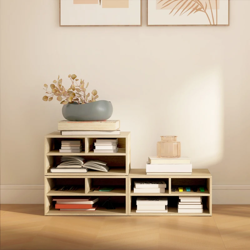 HOMCOM Organiseur bureau aspect bois avec 3 compartiments fournitures support d'imprimante dim. 47L x 40l x 22,5H cm