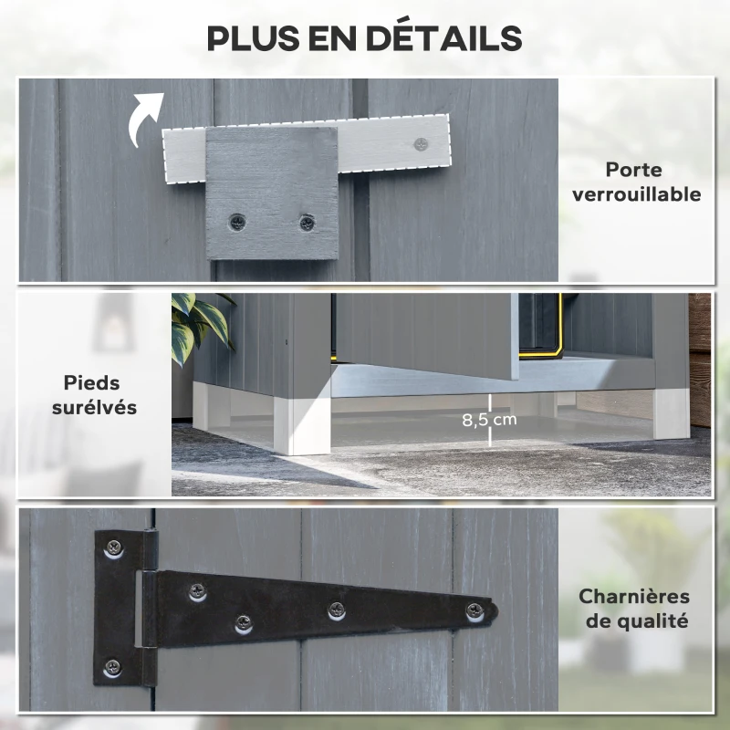 Outsunny Armoire de jardin en bois Abri de jardin Armoire à outils Cabane en bois Toit bitumé Gris 77,5 x 54,2 x 179,5 cm