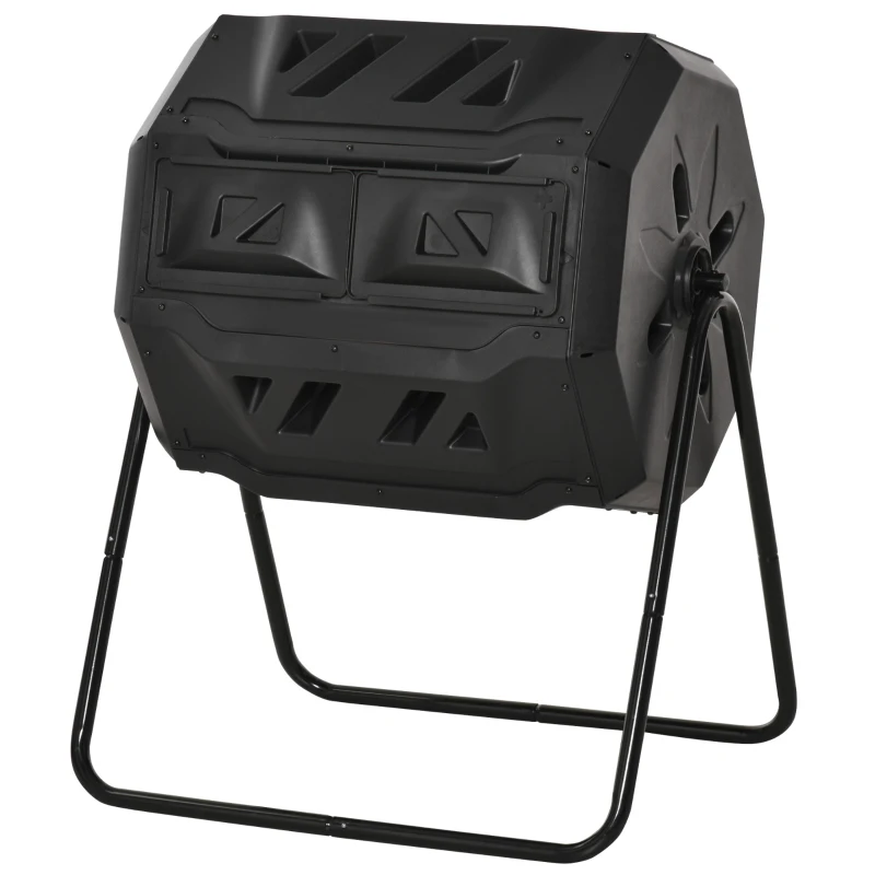 Outsunny Composteur de Jardin - bac à Compost pour déchets - Rotatif 360° - Double Chambre 160 L - Acier PP Noir