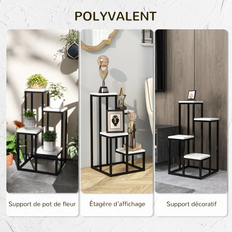 Outsunny Étagère à plantes étagère à fleurs en métal et bois 4 niveaux de différentes hauteurs style industriel 34 x 34 x 66 cm