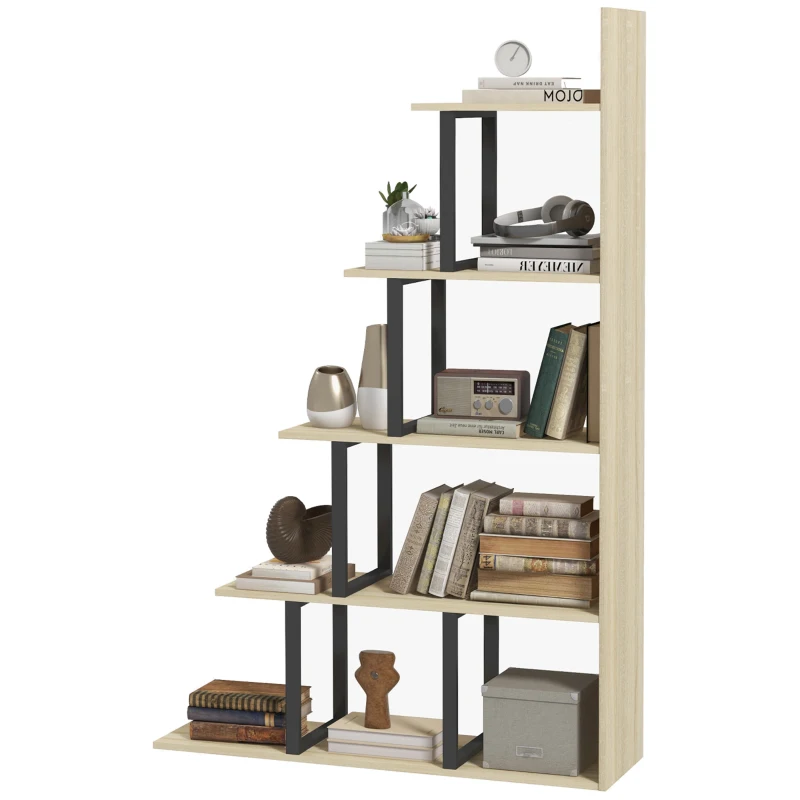 HOMCOM Étagère bibliothèque séparateur de pièce style industriel en escalier 5 étagères 102 x 30 x 160 cm coloris chêne