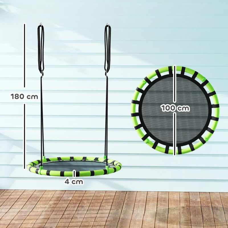 AIYAPLAY Baloiço para Crianças Redondo Baloiço de Jardim Infantil Ajustável Impermeável Carga 150kg Ø100x180 cm Preto e Verde