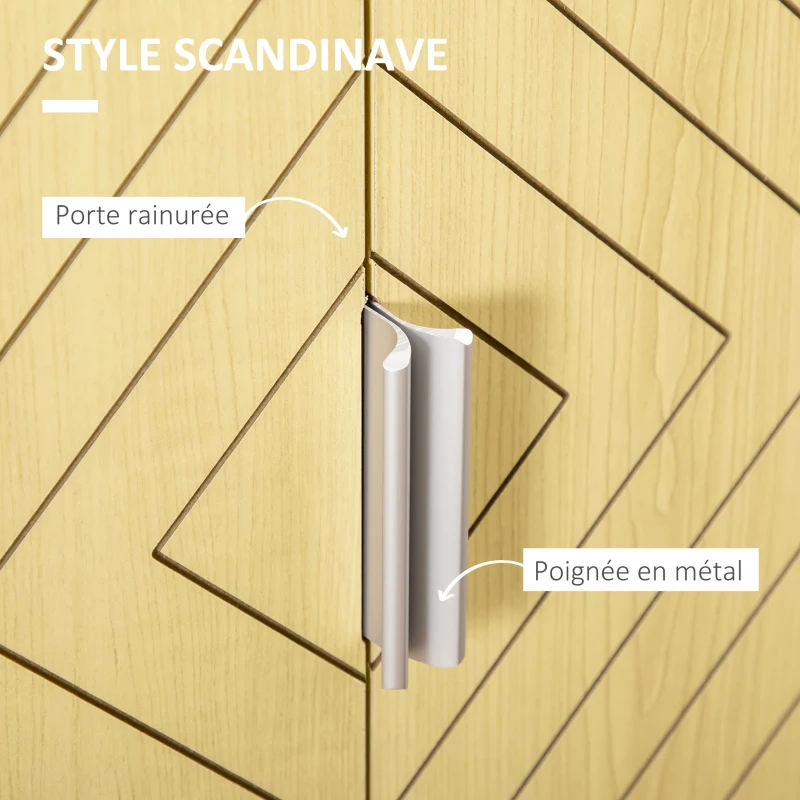 HOMCOM Buffet Meuble de Rangement sur pieds scandinave Placard 2 Portes avec étagère dim. 60L x 40l x 80H cm Blanc Portes Motif Graphique en Bois Clair