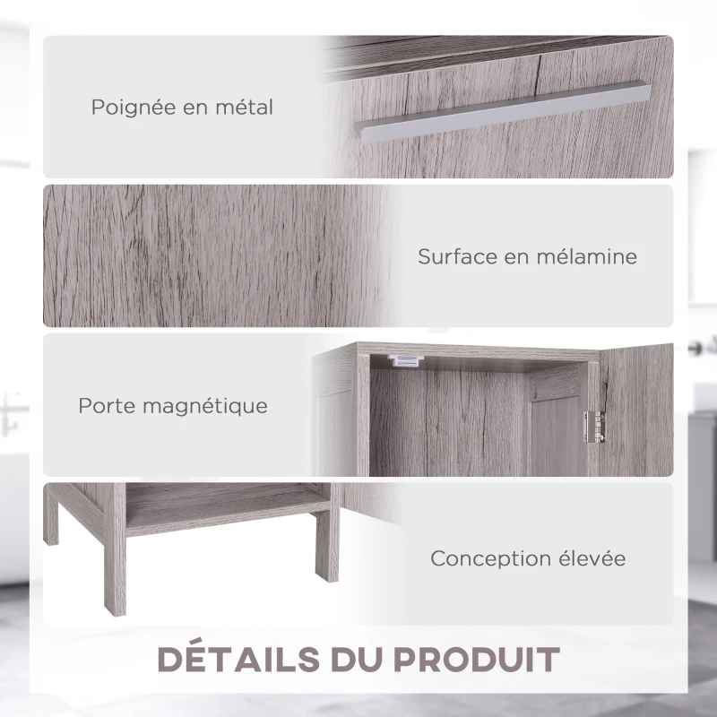 HOMCOM Meuble Colonne Rangement Salle de Bain dim. 30L x 32l x 172H cm 2 placards avec étagère + 2 niches MDF Imitation Bois Gris