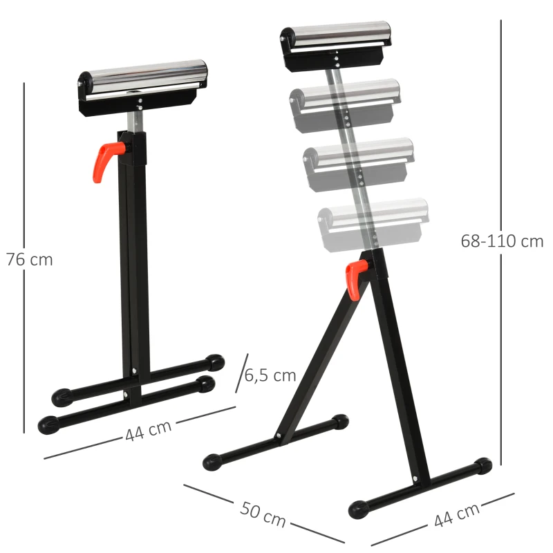 HOMCOM Cavalete Telescópico com Rolo Dobrável e Altura Ajustável entre 68-110cm com Manivela de Bloqueio Carga Máx. 60/90kg Preto e Prata