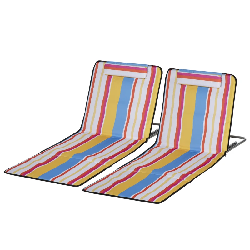 Outsunny Set 2 Sdraio da Spiaggia Pieghevoli con Schienale Regolabile e Poggiatesta, 53x124x35-45 cm, Multicolore